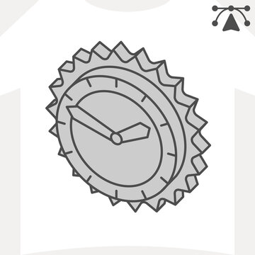 Gear clock isometric icon, cogs, gear mechanisms concept. Vector graphics. Gear mechanism, clocks sign and editable stroke, outline style icon for mobile or web design.