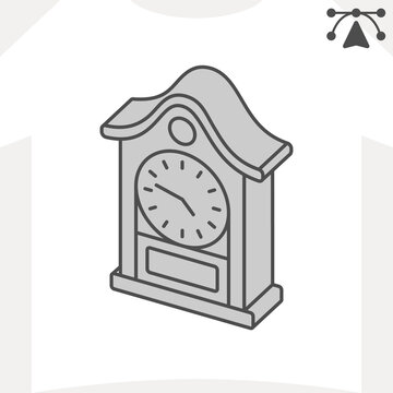Chiming clock isometric icon, musical clocks concept. Vector graphics. Westminster chimes, grandfather clock sign and editable stroke, outline style icon for mobile or web design.
