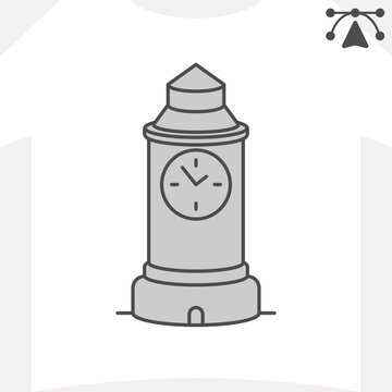 Clock tower isometric icon, city landmark concept. Vector graphics. Tower clock, city building sign and editable stroke, outline style icon for mobile or web design.