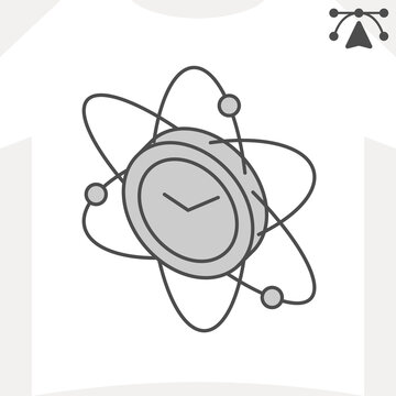 Atomic clock isometric icon, precise time concept. Vector graphics. Atomic time, atom sign and editable stroke, outline style icon for mobile or web design.