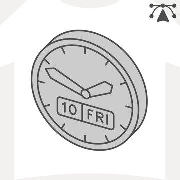 Calendar clock isometric icon, date and time concept. Vector graphics. Display date and time sign and editable stroke, outline style icon for mobile or web design.