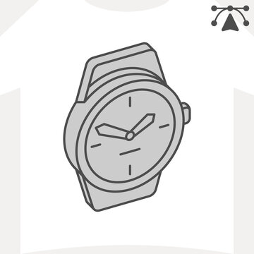 Wristwatch isometric icon, travel time concept. Vector graphics. Portable watch, clock sign and editable stroke, outline style icon for mobile or web design.