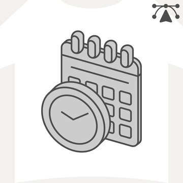 Time management isometric icon, time and productivity concept. Vector graphics. Clock and calendar sign and editable stroke, outline style icon for mobile or web design.