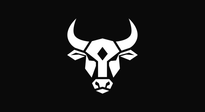 Minimalist white bull head logo on black background