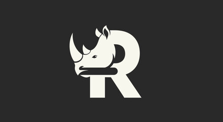 Modern rhinoceros head and letter R initial logo design © Nur