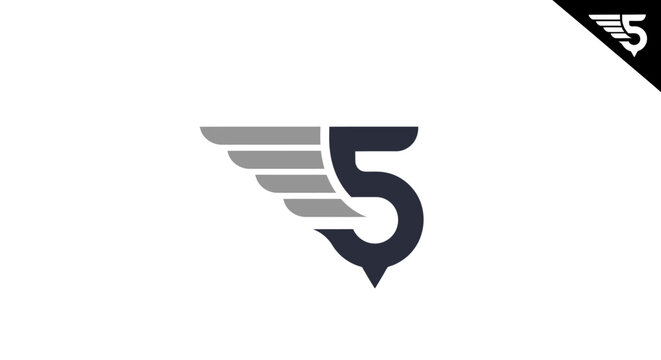 Modern number five logo design with wings for speed