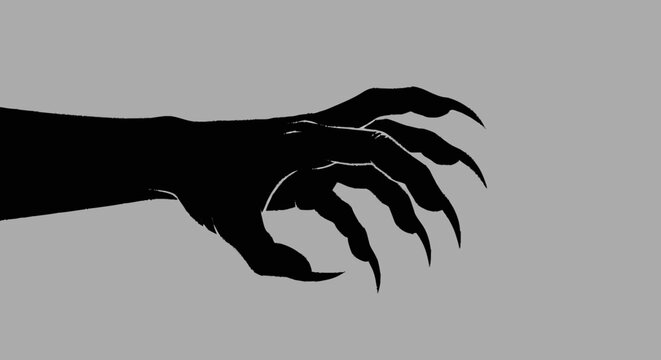 Black silhouette of a monster hand with sharp claws