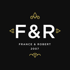 Obraz premium France & Robert Luxury Monogram Logo - Elegant F&R Initial Branding with Golden Line Art Ornaments and Established 2007 Date