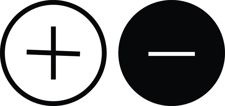 Check mark icon set. Plus and minus symbols. Add and remove sign. Business and interface task desig. 