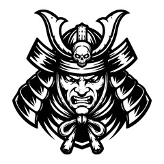 Fototapeta premium A fierce samurai warrior wearing a horned helmet with a skull kep38.eps illustration