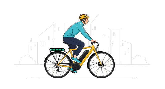 Man riding an electric bike in a modern city environment