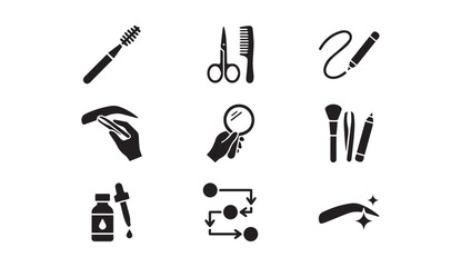 Fototapeta premium Beauty and makeup grooming glyph icons set with cosmetic grooming scissors