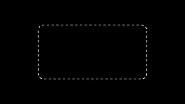 Dotted line rectangle frame animation on white background. Animation of a dotted line path from left to right point. border frame dotted line 4k Animation video on Black Background