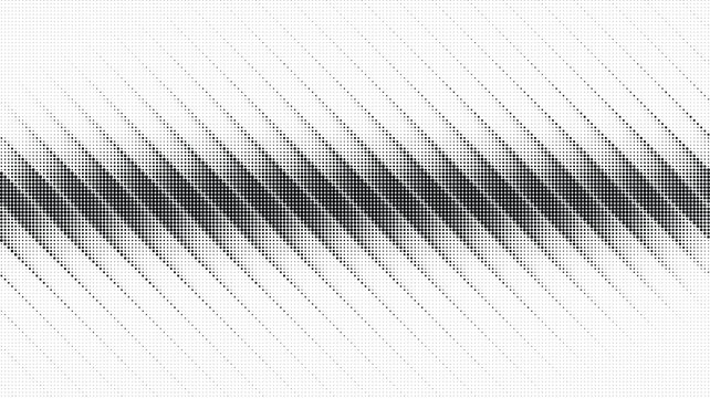 Abstract black and white halftone dots dynamically shifting in a rhythmic zig-zag pattern, creating a modern gradient effect with implied motion and futuristic visual appeal footage.