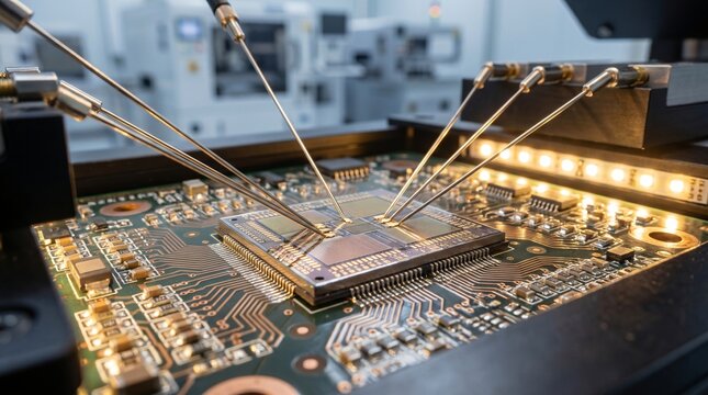Closeup of Microchip on Circuit Board.