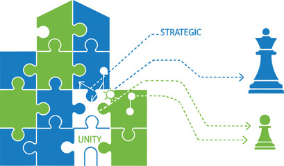 Obraz premium Business strategy, teamwork puzzle, unity concept, strategic planning, corporate growth