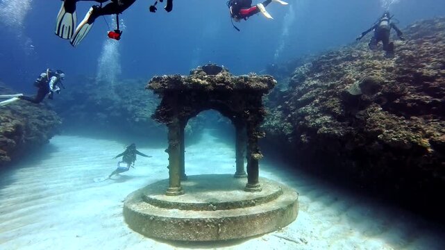 The "Underwater Palace" dive site featuring Greek-style columns in Yoron Island, Kagoshima, Japan