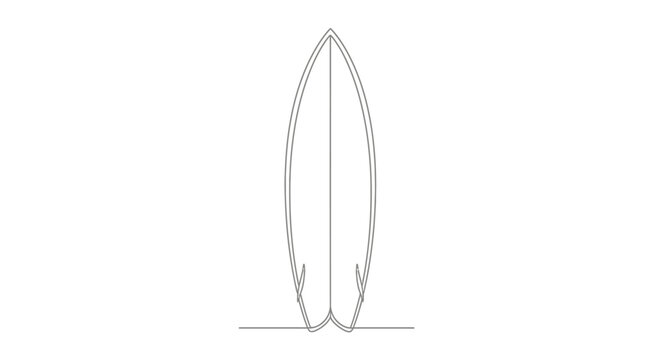 Minimalist Line Art Surfboard Design, Simple Outline Drawing of a Surfboard on White Background