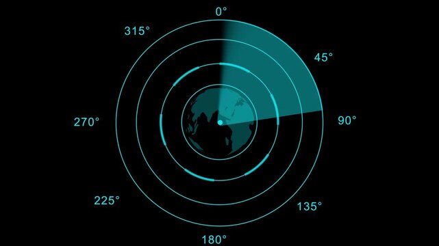 Radar .Radar Display airplane, travel HUD screen navigation aid with realistic ping detailing Military ship or aircraft radar showing scan results, multiple 4k Animation video on Black Background