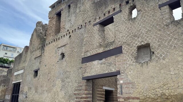 Tall Two-Story Roman Villa Preserved in the Ruins of Herculaneum