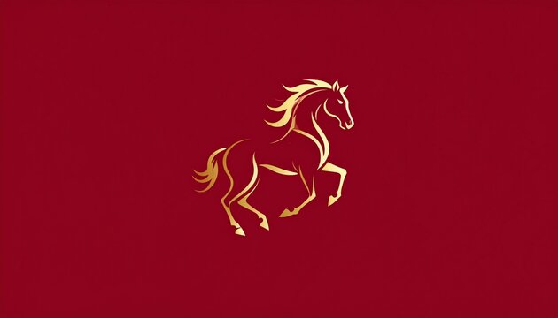 Elegant golden horse logo on a deep red background.