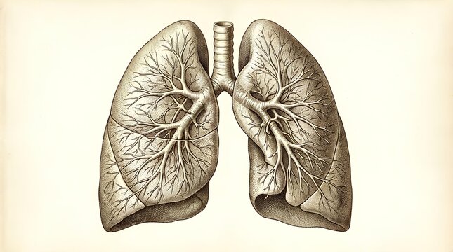 A detailed illustration of lungs with trachea and bronchi in a medical context.