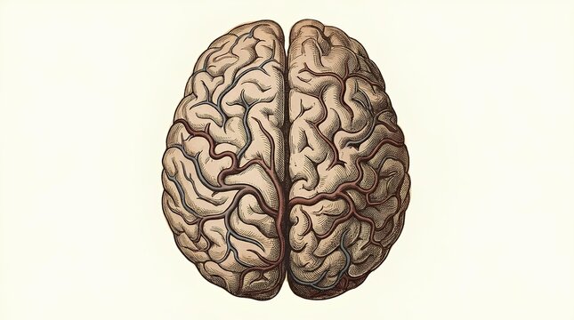 An illustration depicts a human brain from a front view perspective.