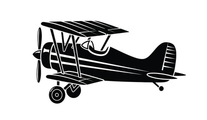 biplane silhouette black and white aviation graphic on a transparent background high quality professional detailed modern elegant stylish clean crisp vibrant colorful digital creative © Itz