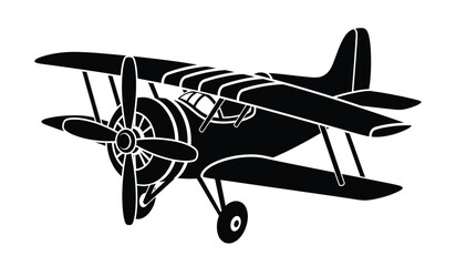 biplane silhouette against a white background a classic vintage aircraft in a stark black and white design high quality professional detailed modern elegant stylish © Itz