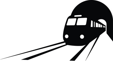 Train tunnel silhouette, subway metro front view, railway transportation icon, urban transit concept, locomotive entering tunnel, minimal black white vector illustration design © MST