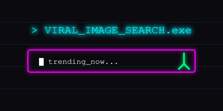 Computer search interface showing digital command prompt terminal with flashing cursor and glowing neon text for modern web development coding and virtual information technology connectivity