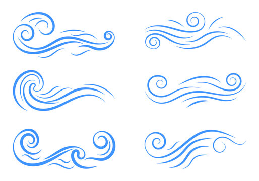 Set of graphic water or air elements for designing logos, labels, and ornaments. Eps 10