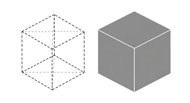 Isometric view of a 3 d geometric cube with wireframe overlay, blue and gray gradient