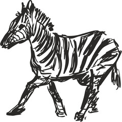 Naklejka premium hand drawn black and white zebra sketch with dynamic brush strokes, artistic animal illustration