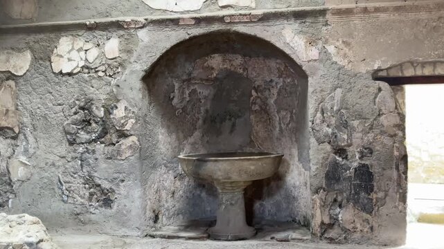 Ancient Roman Fountain Feature in the Baths of Herculaneum
