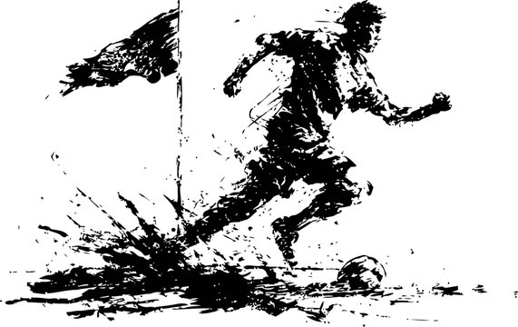 Dynamic soccer player kicking ball near corner flag in energetic sports action sketch
