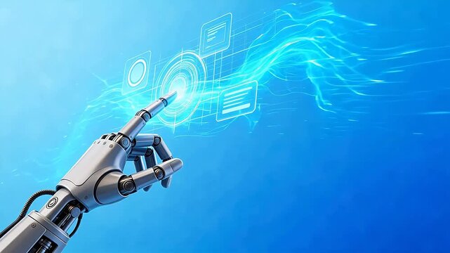 Robot hand interacting with digital interface