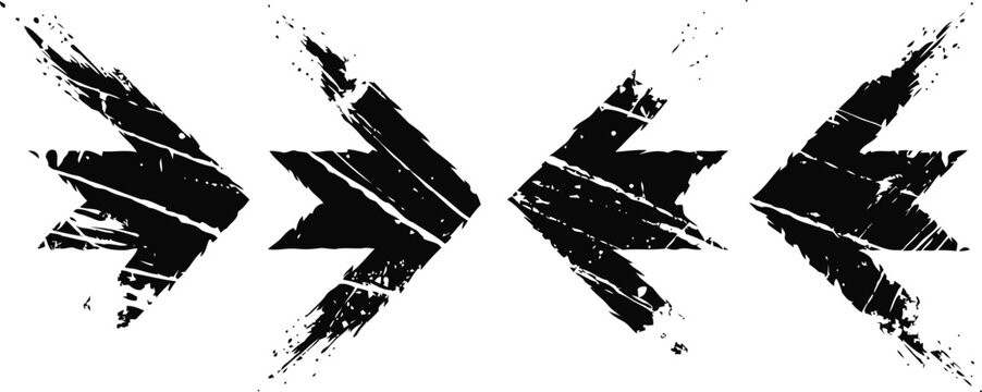 Grunge double black arrow set distressed paint textures with rough edges directional symbols with worn effect