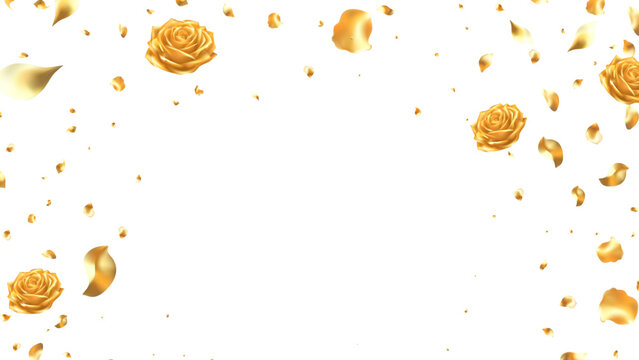 gold roses and loose golden petals floating across a clean isolated  background