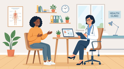 Fototapeta premium Female Doctor Consulting with Patient in Modern Health Clinic Medical Consultation Concept