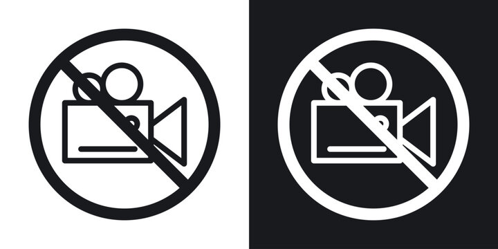 No recording icons set in black and white stroke lines