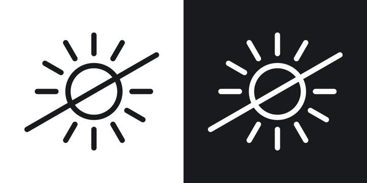 No sun icons set in black and white stroke lines