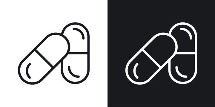 Painkiller icons set in black and white stroke lines