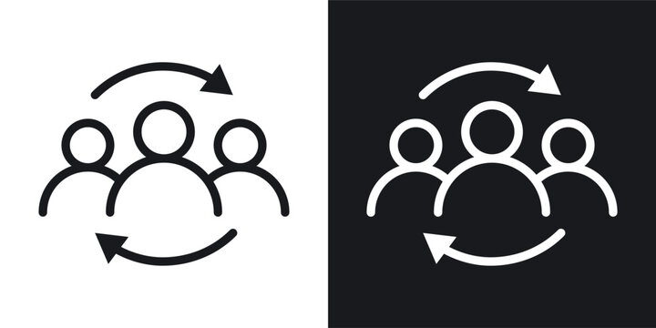 Personnel change icons set in black and white stroke lines