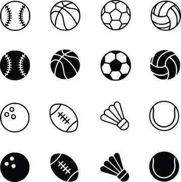 Sports balls icon collection including soccer basketball baseball tennis and volleyball.
