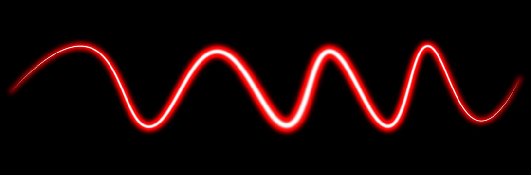Glowing Red Sine Wave Neon Light Effect Isolated on Transparent Background
