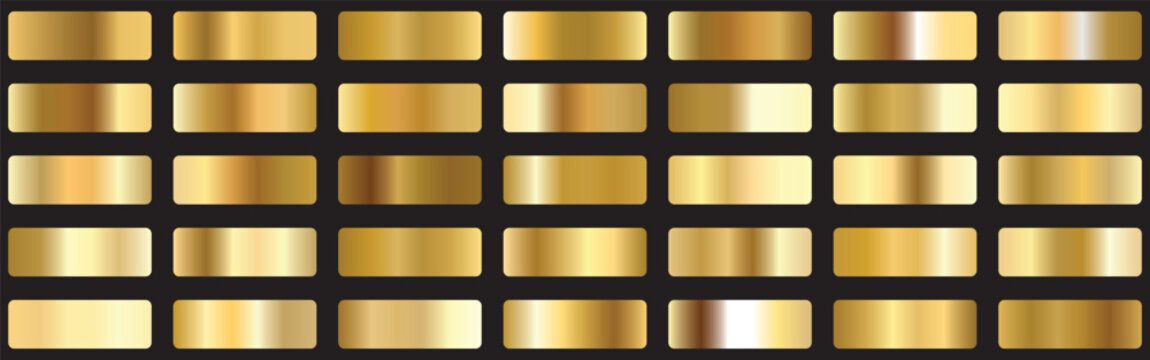 Gold gradients swatches big set.Set of gold gradient vector palette for background template. Royal golden gradients. Vector
