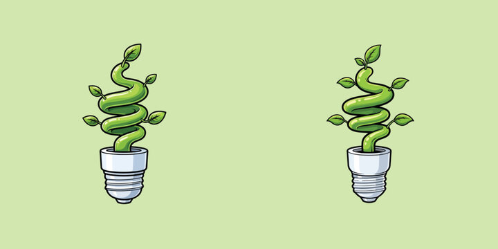 Eco-Friendly Spiral Light Bulb Concept: Green Plant Vine Growing in CFL Shape on Light Green Background
