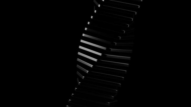 Vertical stack of black minimalist metal bars spiraling with a sense of movement and mystery representing architectural growth and advanced structural engineering
