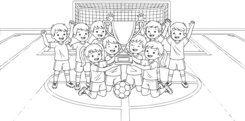 Fototapeta premium Kids Soccer Champions Victory Celebration Illustration,